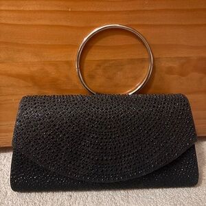 Elegant Black Clutch with Silver Handle